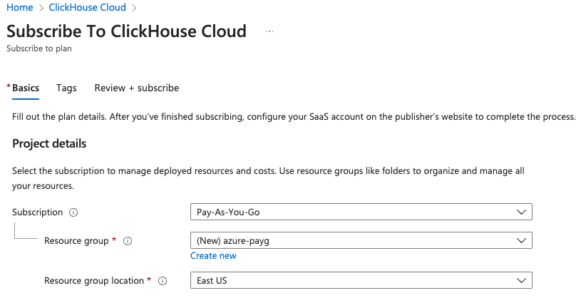 ClickHouse Cloud sign up info form - Zoomed