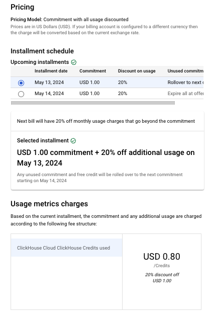 GCP Marketplace pricing summary - Zoomed