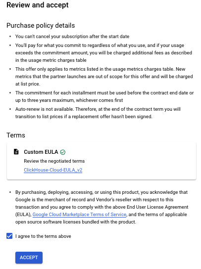 GCP Marketplace accept page - Zoomed