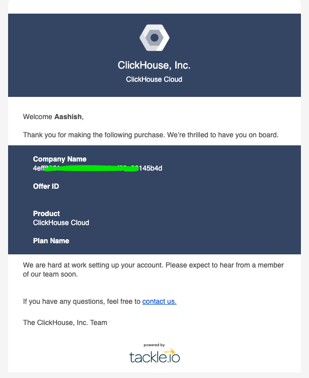 GCP Marketplace confirmation email - Zoomed