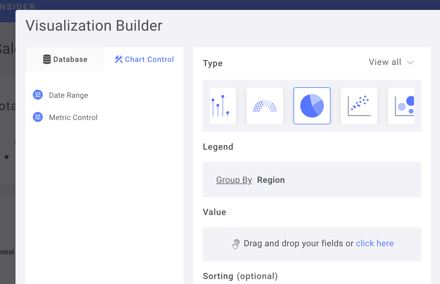 Chart control tab interface showing visualization configuration options - Zoomed