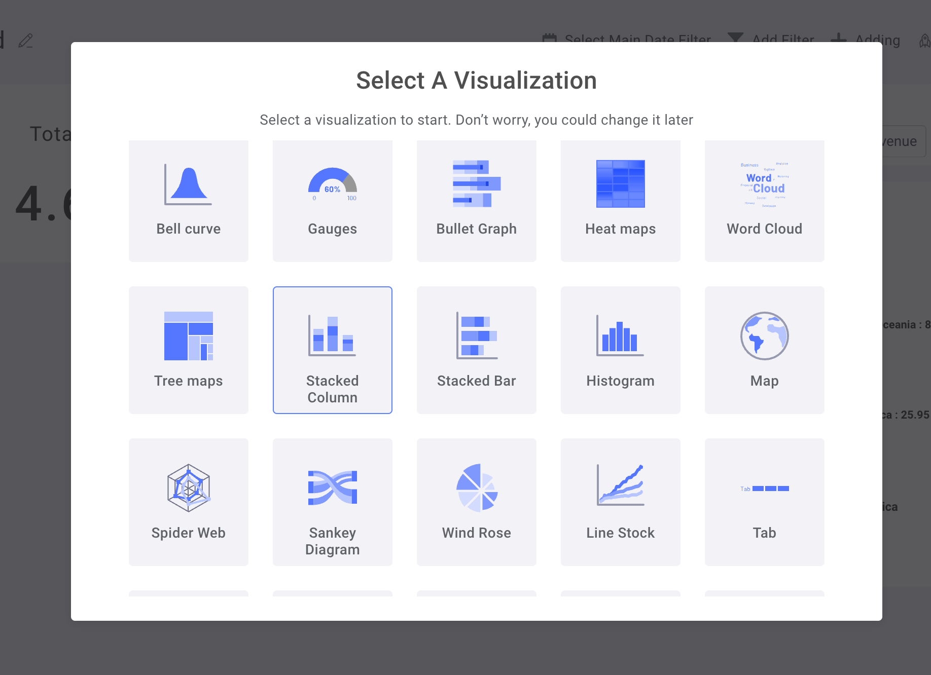 Stacked column chart creation interface with time-series data - Zoomed